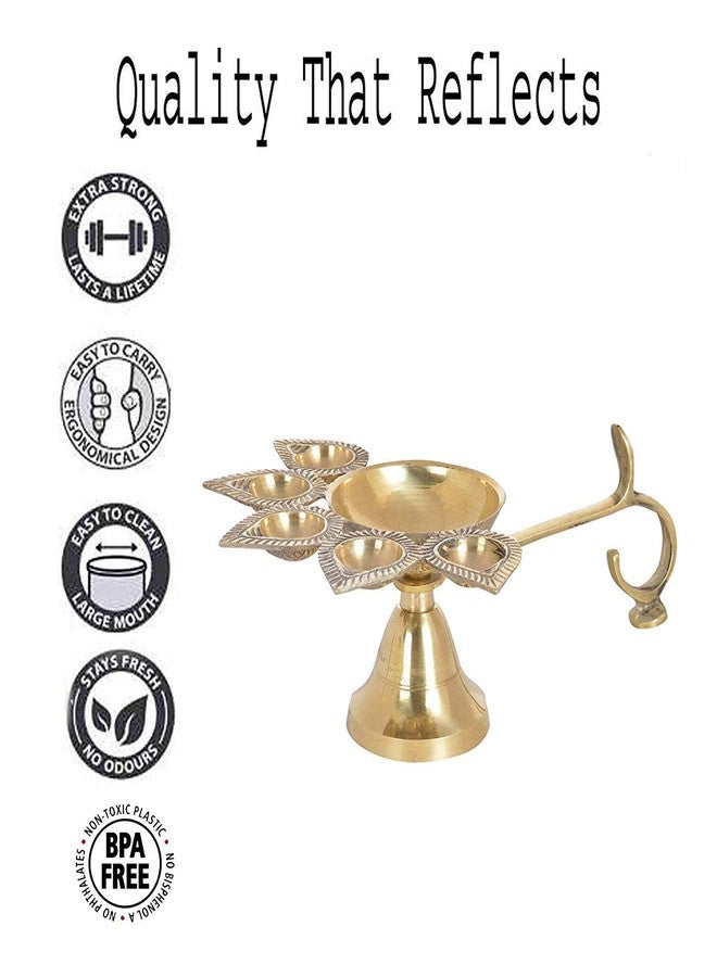 فولي مصباح نحاسي كامل للطقوس الدينية (آرتي) بمقبض، مصابيح نحاسية للطقوس الدينية (بوجا)، مصابيح نحاسية للمهرجانات، عبوة من قطعة واحدة - Image 4